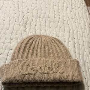 Coach Beige Ribbed Beanie